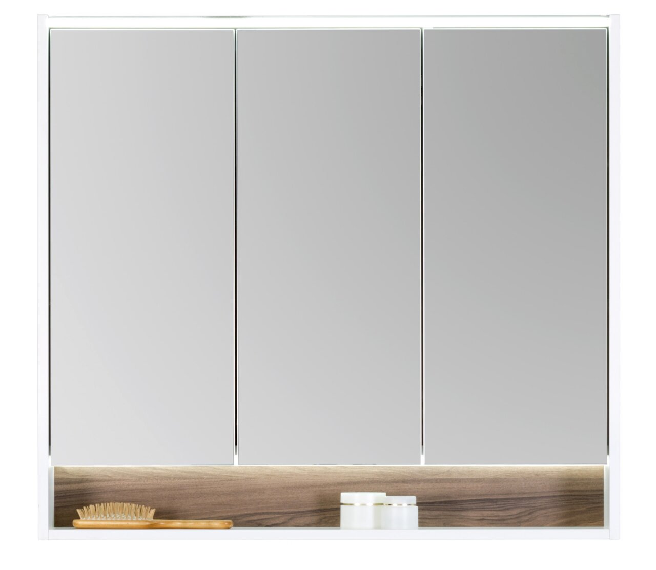 Voleo Spiegelschrank FREYA Spiegelschrank mit drei Türen und integriertem Regal, Frontalansicht