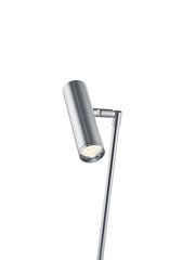 Moderne LED-Tischleuchte in silberner Farbe, seitliche Perspektive