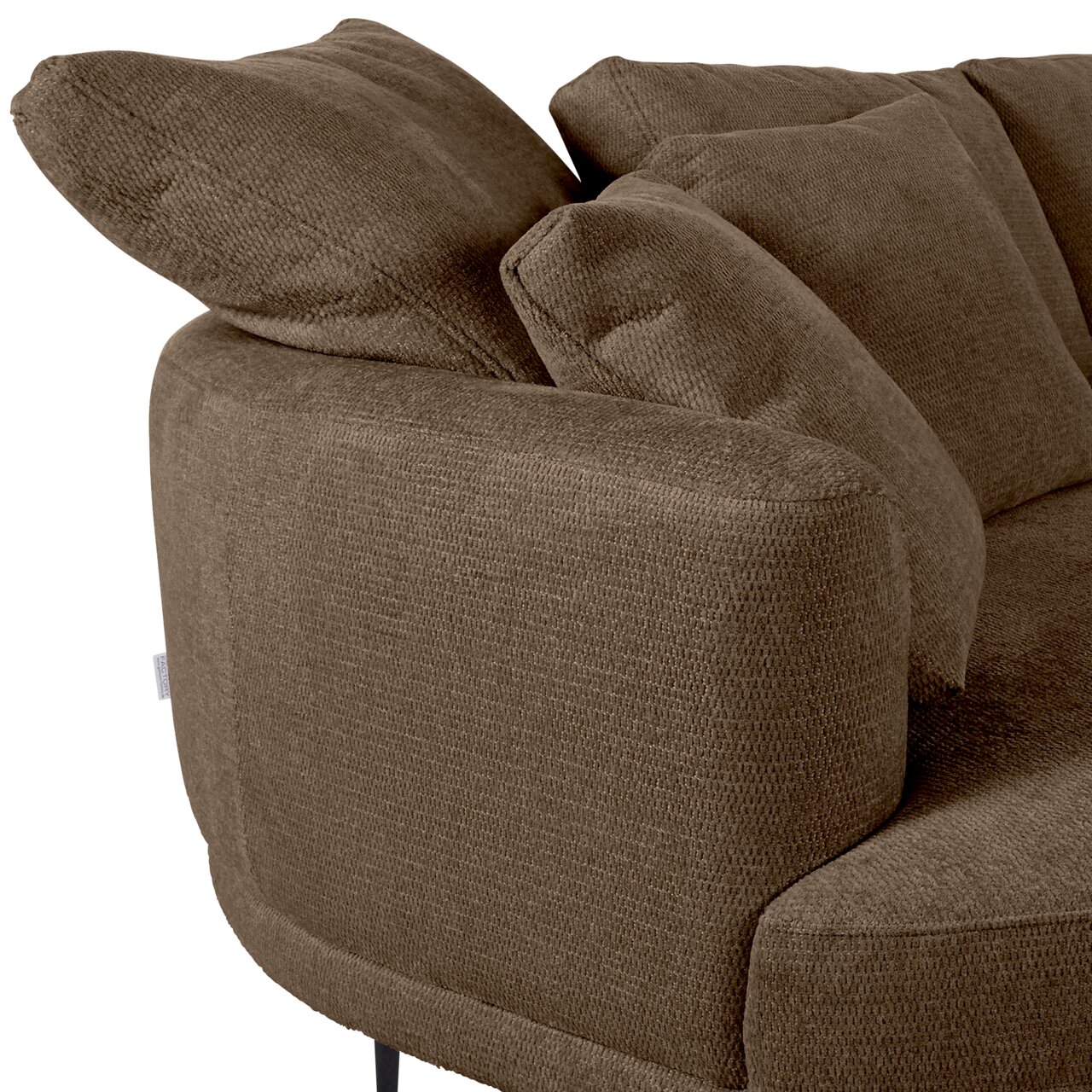 Braunes Sofa mit Ottomane links, seitliche Perspektive