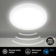 Runde LED-Deckenleuchte mit Bewegungssensor, neutralweißes Licht 4000K, Rücklichteffekt, IP44, Ansicht von unten