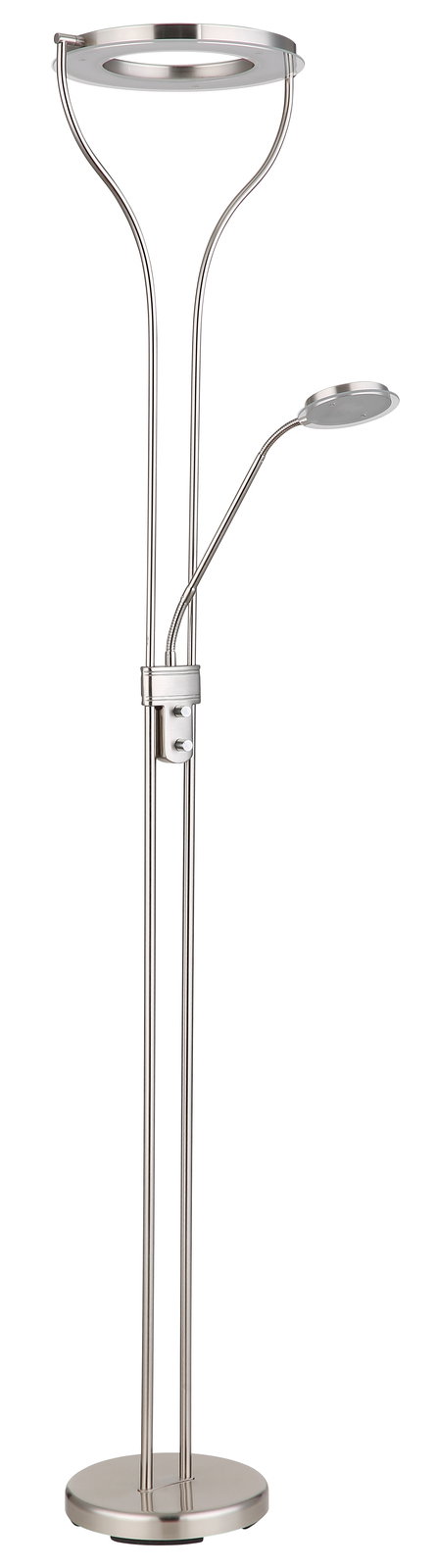 Moderner Deckenfluter aus Metall mit zusätzlichem Leselicht, seitliche Perspektive