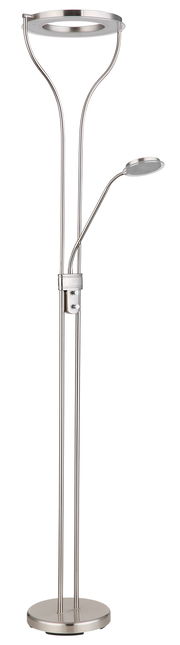 Moderner Deckenfluter aus Metall mit zusätzlichem Leselicht, seitliche Perspektive