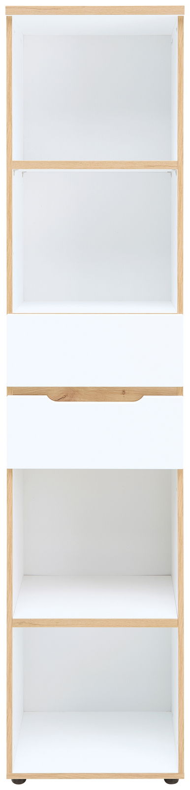 Schmales Regal mit vier offenen Fächern und einer Schublade, Frontansicht