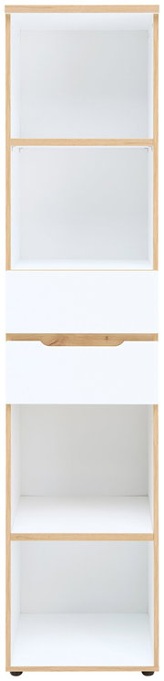 Schmales Regal mit vier offenen Fächern und einer Schublade, Frontansicht