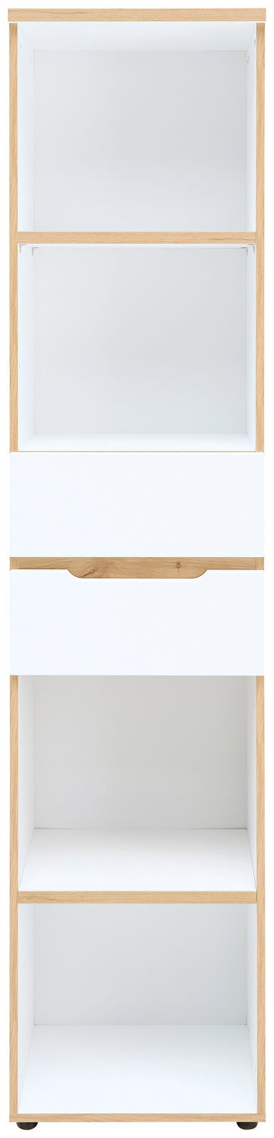 Schmales Regal mit vier offenen Fächern und einer Schublade, Frontansicht