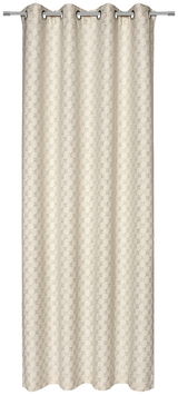 Ösenvorhang in natürlichem Beige mit dezentem Muster, frontal fotografiert.