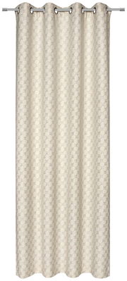 Ösenvorhang in natürlichem Beige mit dezentem Muster, frontal fotografiert.