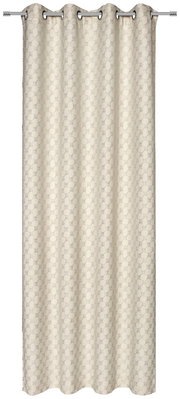 Ösenvorhang in natürlichem Beige mit dezentem Muster, frontal fotografiert.
