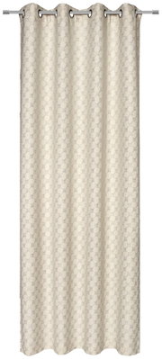 Ösenvorhang in natürlichem Beige mit dezentem Muster, frontal fotografiert.