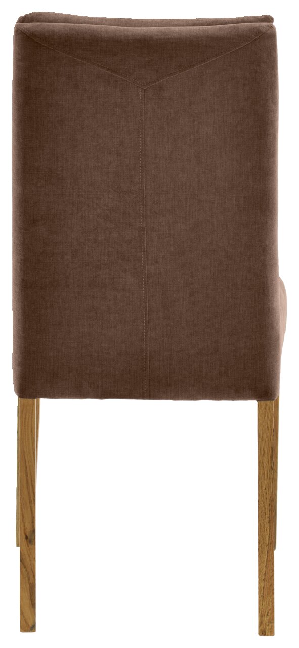 Rückansicht eines braunen Stuhls mit Holzbeinen