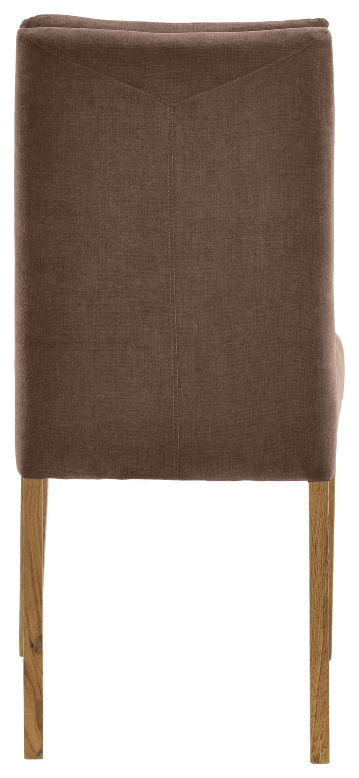 Rückansicht eines braunen Stuhls mit Holzbeinen