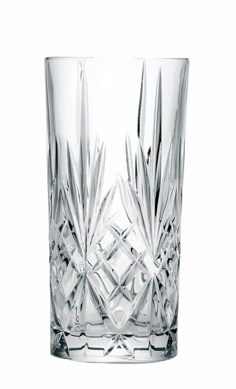 Kristallklarer Longdrinkbecher Alice 330ml mit elegantem Schliffmuster, Frontalansicht