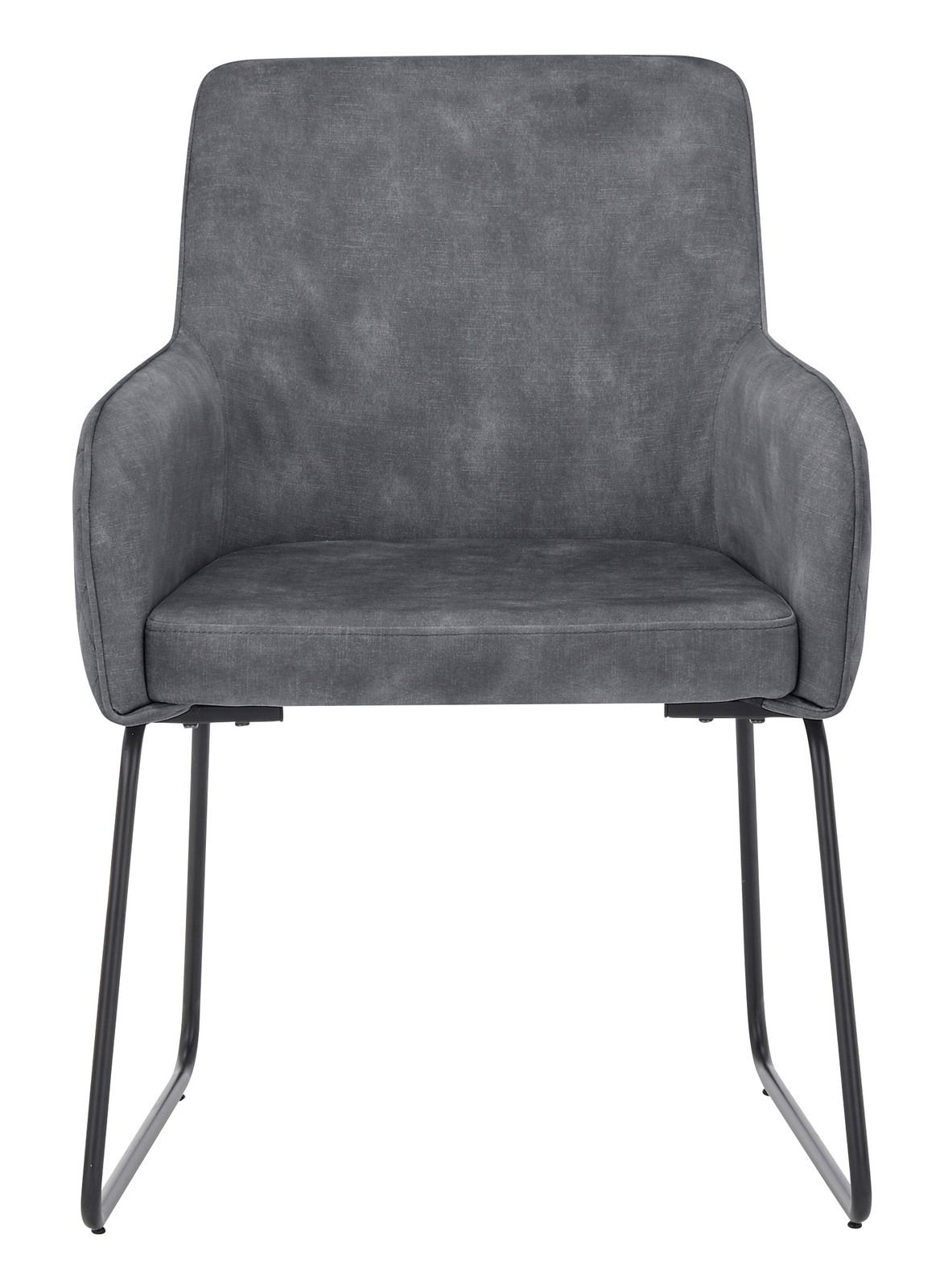 Grauer Kufenstuhl mit Armlehnen, Vorderansicht