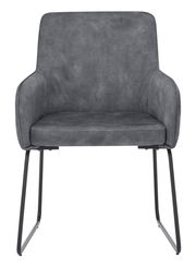 Grauer Kufenstuhl mit Armlehnen, Vorderansicht