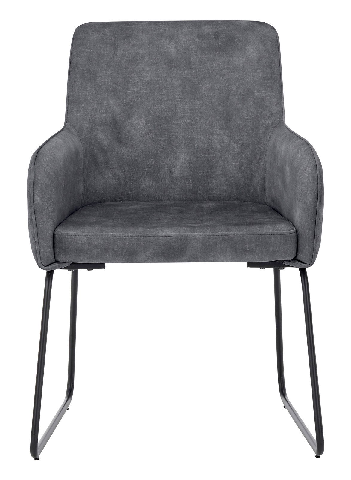 Grauer Kufenstuhl mit Armlehnen, Vorderansicht