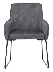 Grauer Kufenstuhl mit Armlehnen, Vorderansicht