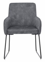 Grauer Kufenstuhl mit Armlehnen, Vorderansicht