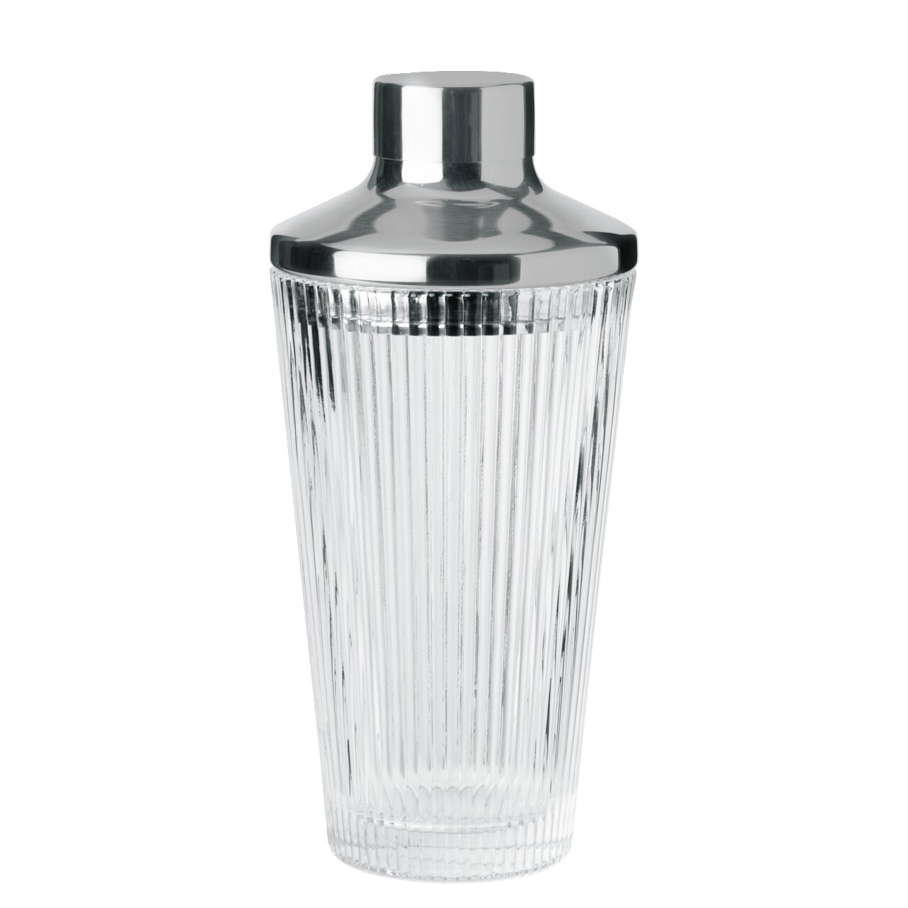 Stelton Cocktailshaker PILASTRO Klarer Pilastro Cocktail Shaker aus Glas mit geriffeltem Design, frontal abgebildet