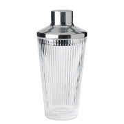 Klarer Pilastro Cocktail Shaker aus Glas mit geriffeltem Design, frontal abgebildet