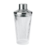 Klarer Pilastro Cocktail Shaker aus Glas mit geriffeltem Design, frontal abgebildet