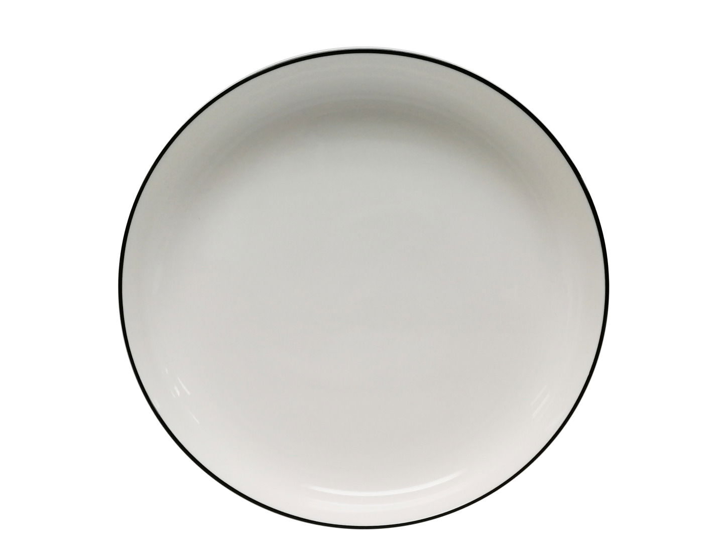 Weißer Dessertteller mit schwarzem Rand, Ansicht von oben