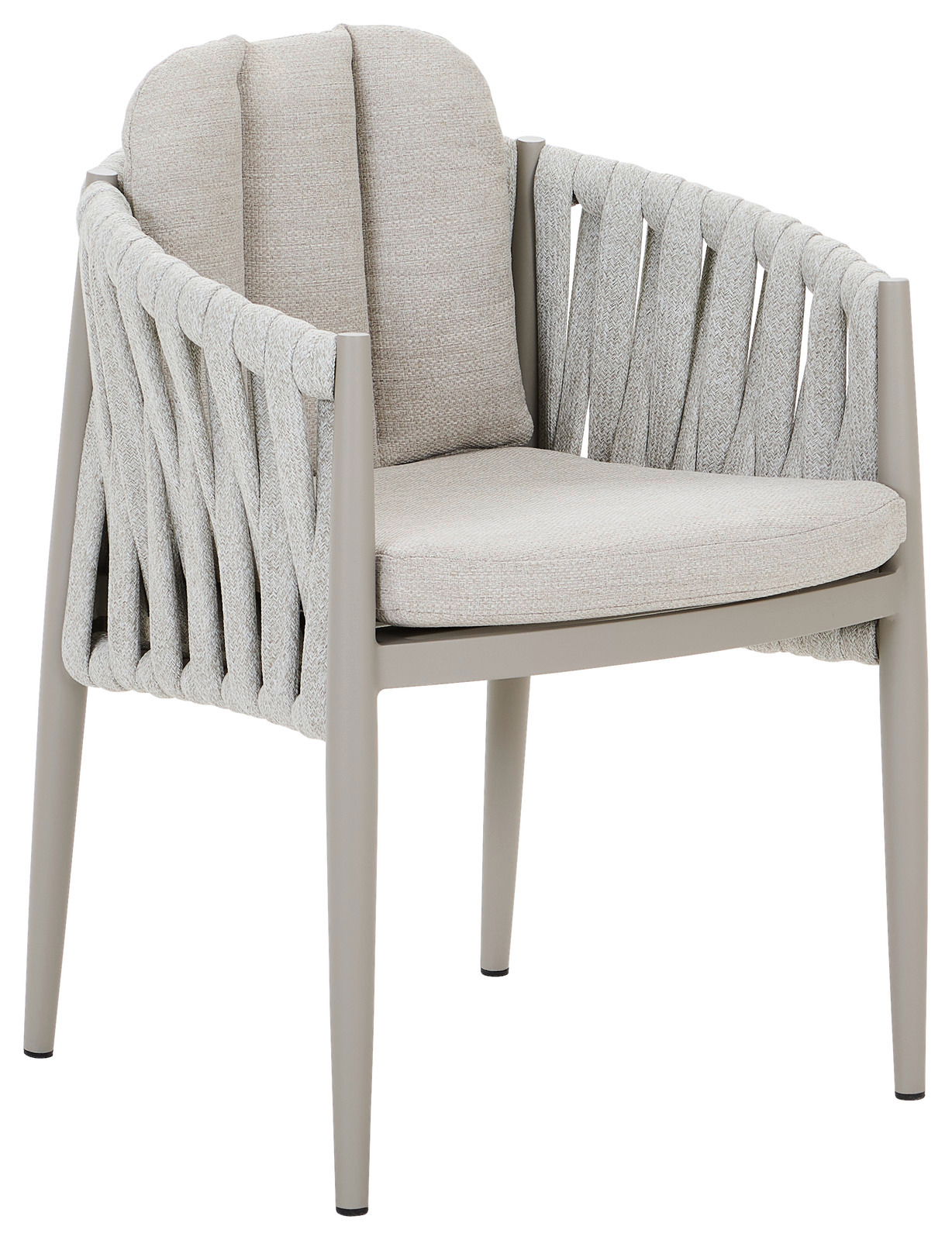 Moderner Gartensessel mit geflochtenem Design, seitliche Perspektive