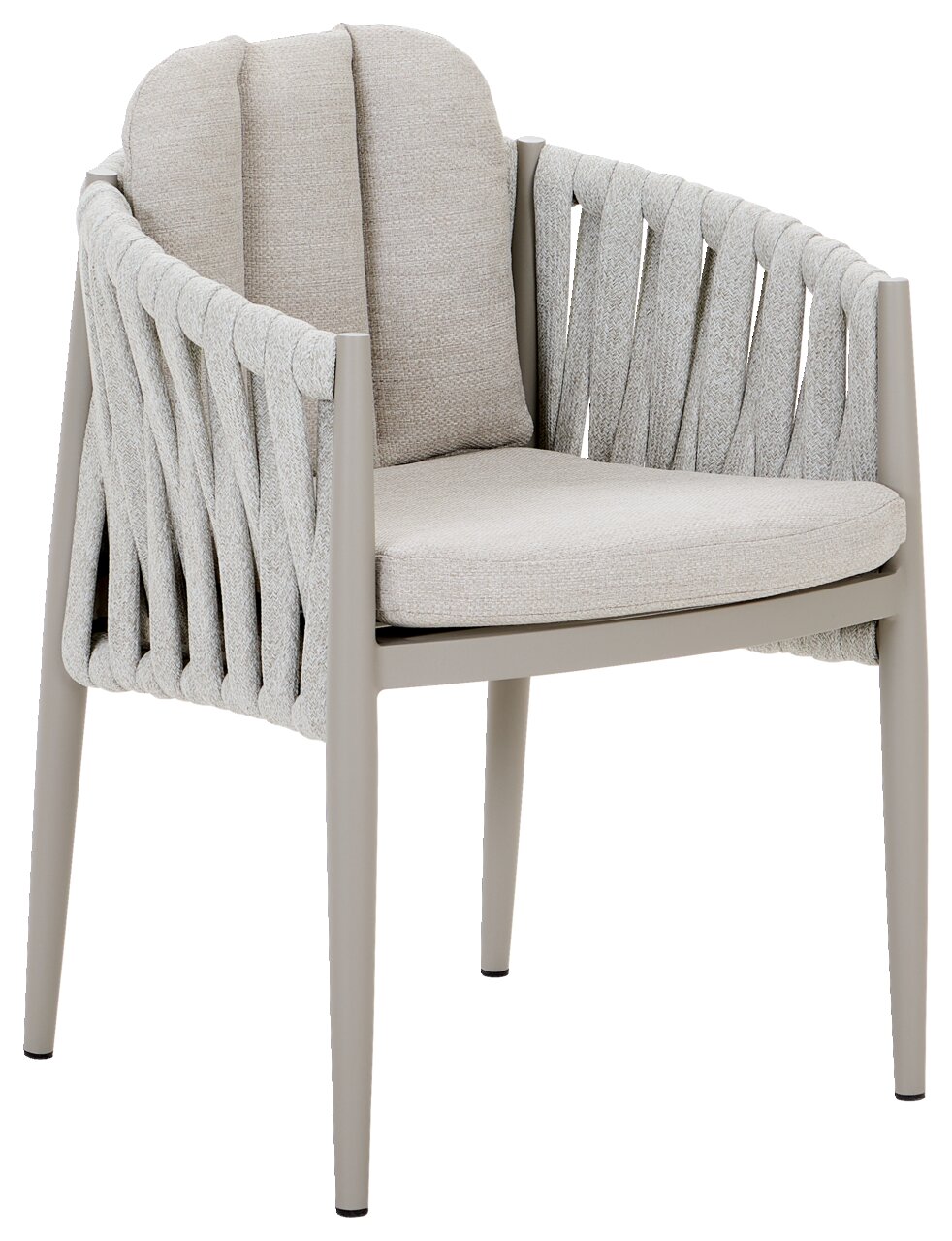 Moderner Gartensessel mit geflochtenem Design, seitliche Perspektive