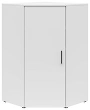 Weiße Eckkommode mit schwarzem Griff, frontal abgebildet