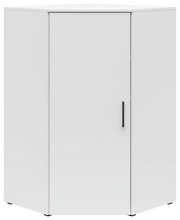 Weiße Eckkommode mit schwarzem Griff, frontal abgebildet