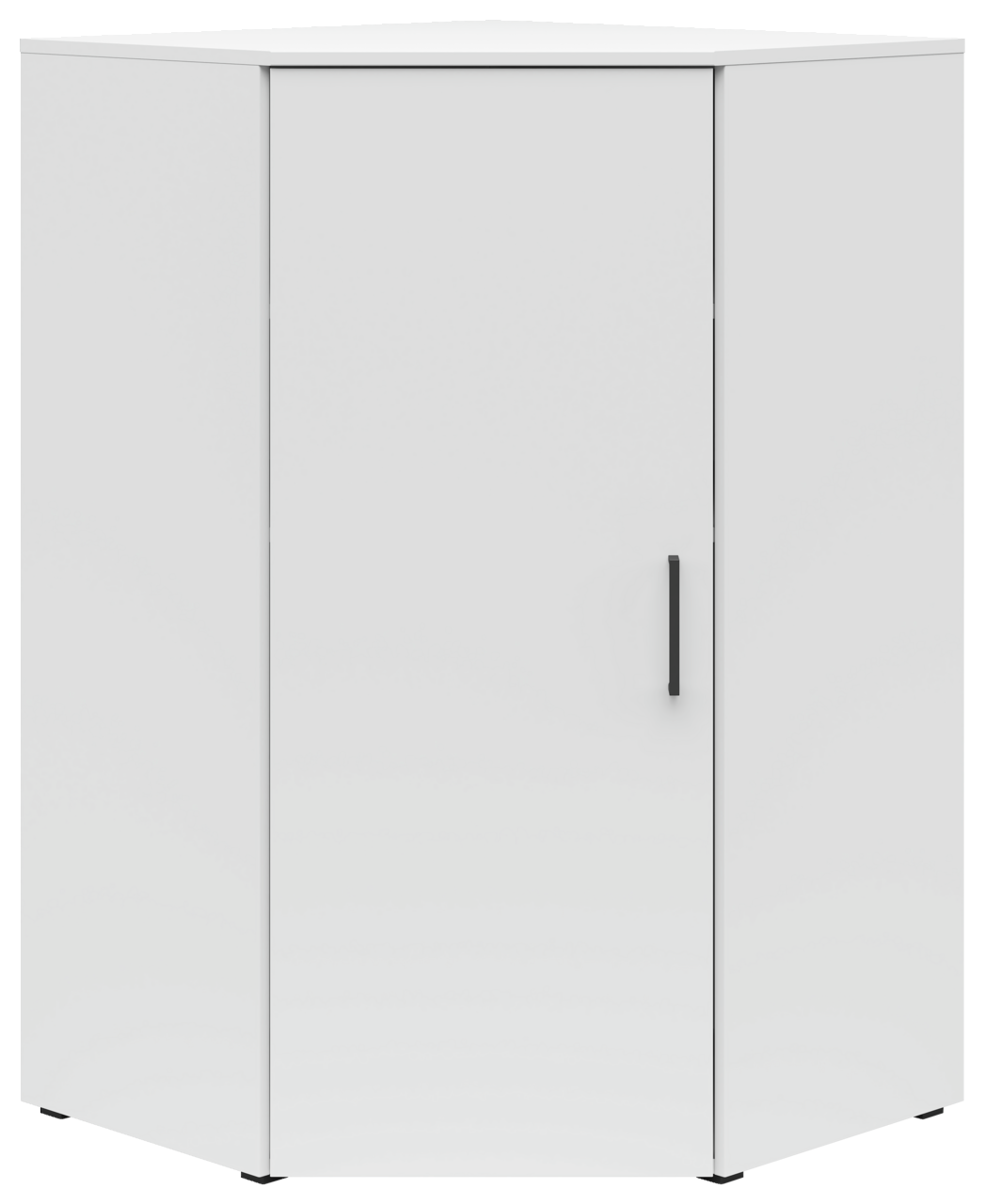 Weiße Eckkommode mit schwarzem Griff, frontal abgebildet