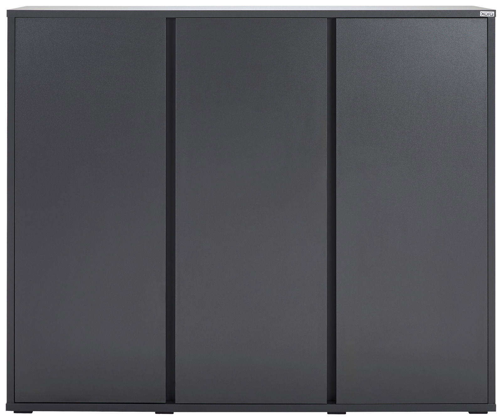 Moderner, schwarzer Schuhschrank mit drei Türen, Frontalansicht