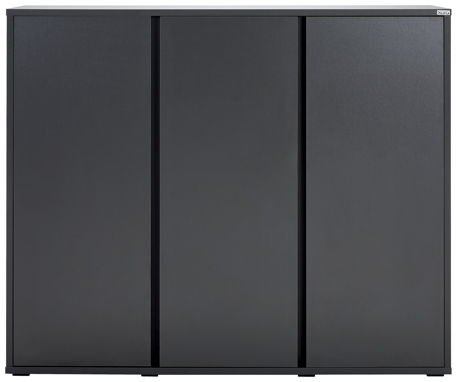 Moderner, schwarzer Schuhschrank mit drei Türen, Frontalansicht