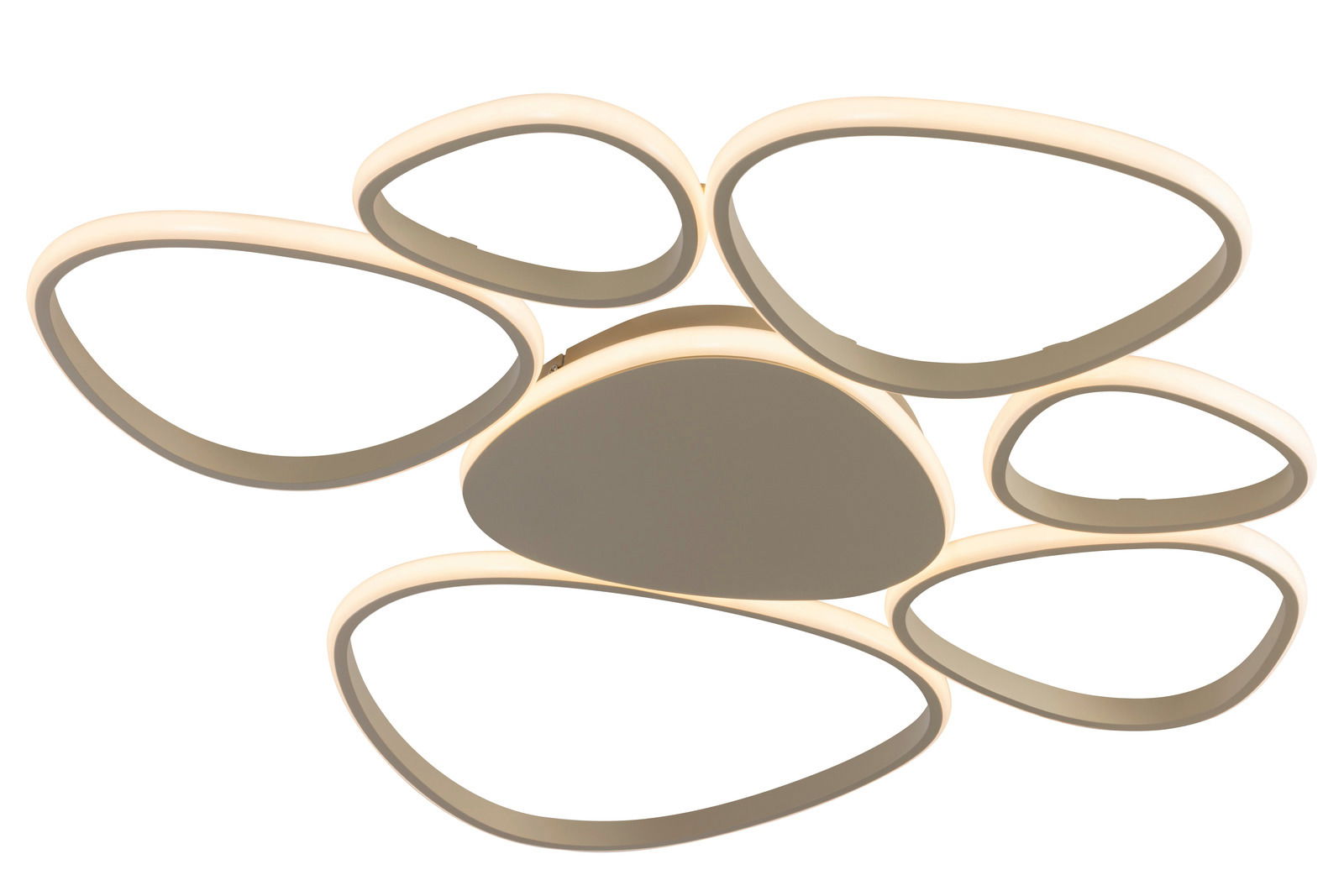 Moderne LED-Deckenleuchte mit organischen Formen, von unten betrachtet.