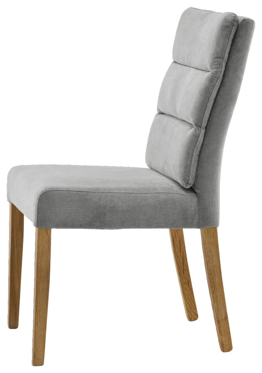 Grauer Polsterstuhl mit Holzbeinen, Seitenansicht