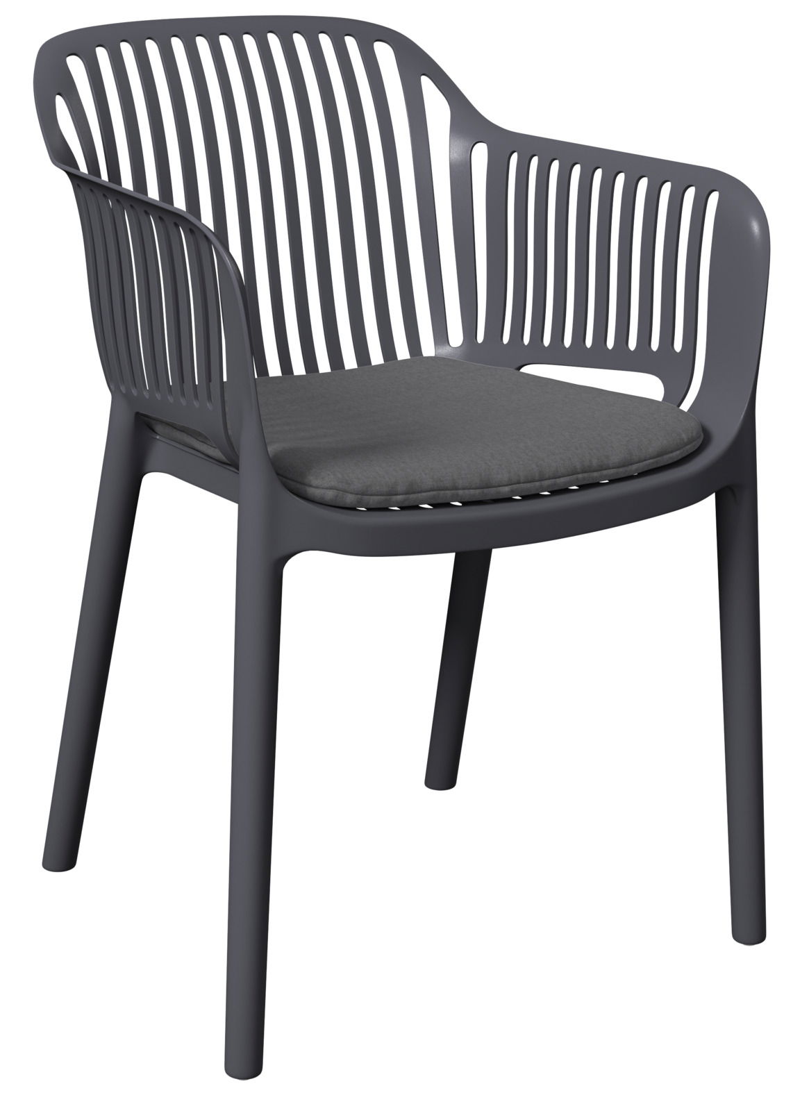 Ambia Garden Stapelsessel MINO Moderner grauer Stapelsessel mit Armlehnen und Sitzkissen, seitliche Perspektive