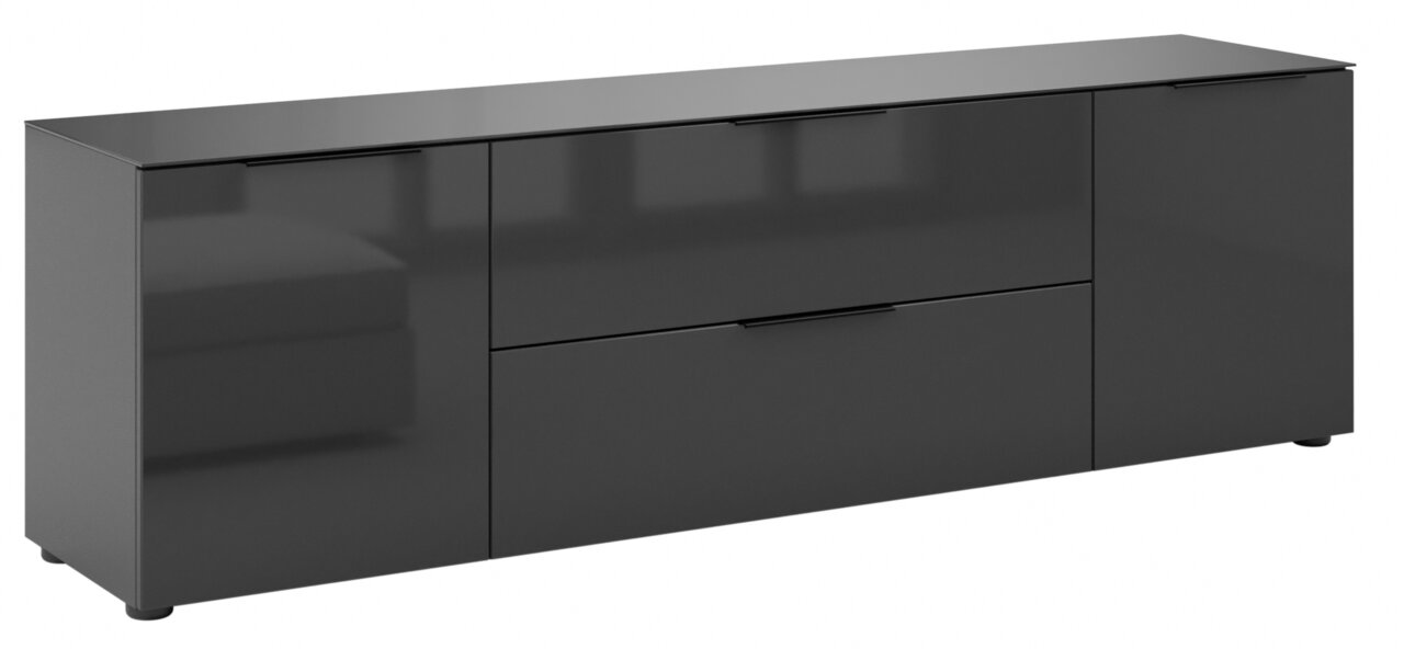 Novel TV-Lowboard STYLE Modernes TV-Lowboard in dunklem Hochglanz mit zwei Türen und Schubladen, seitliche Perspektive