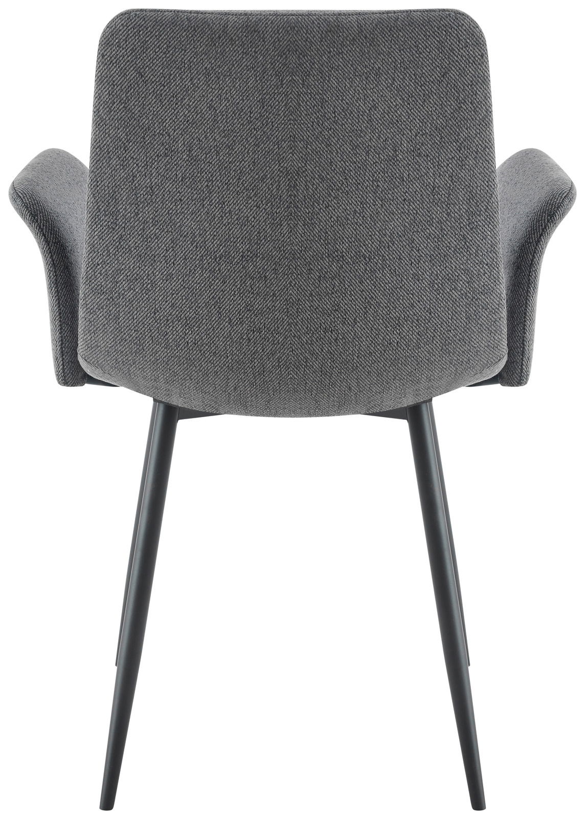 Rückansicht eines grauen Armlehnstuhls mit schwarzen Beinen, Modell Stylife Armlehnstuhl JEFF.
