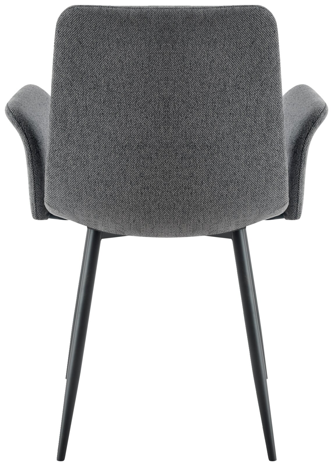 Rückansicht eines grauen Armlehnstuhls mit schwarzen Beinen, Modell Stylife Armlehnstuhl JEFF.
