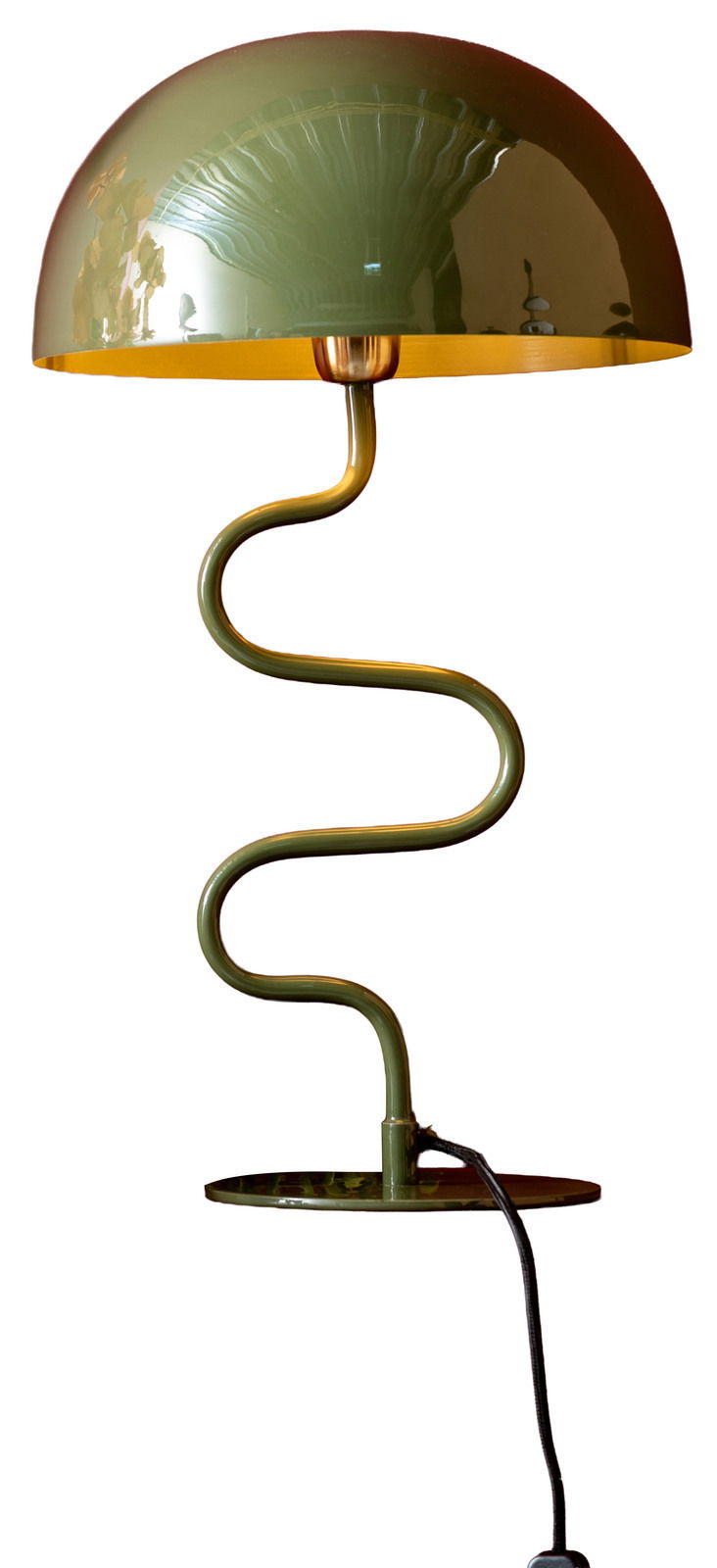Leitmotiv Tischleuchte TWIST Grüne Tischleuchte mit geschwungenem Ständer und halbrundem Schirm, seitliche Perspektive