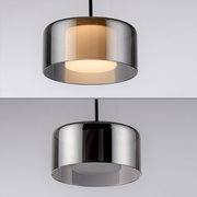 Moderne Pendelleuchte RIKA von Paul Neuhaus mit rauchgrauem Glasschirm, seitliche Perspektive