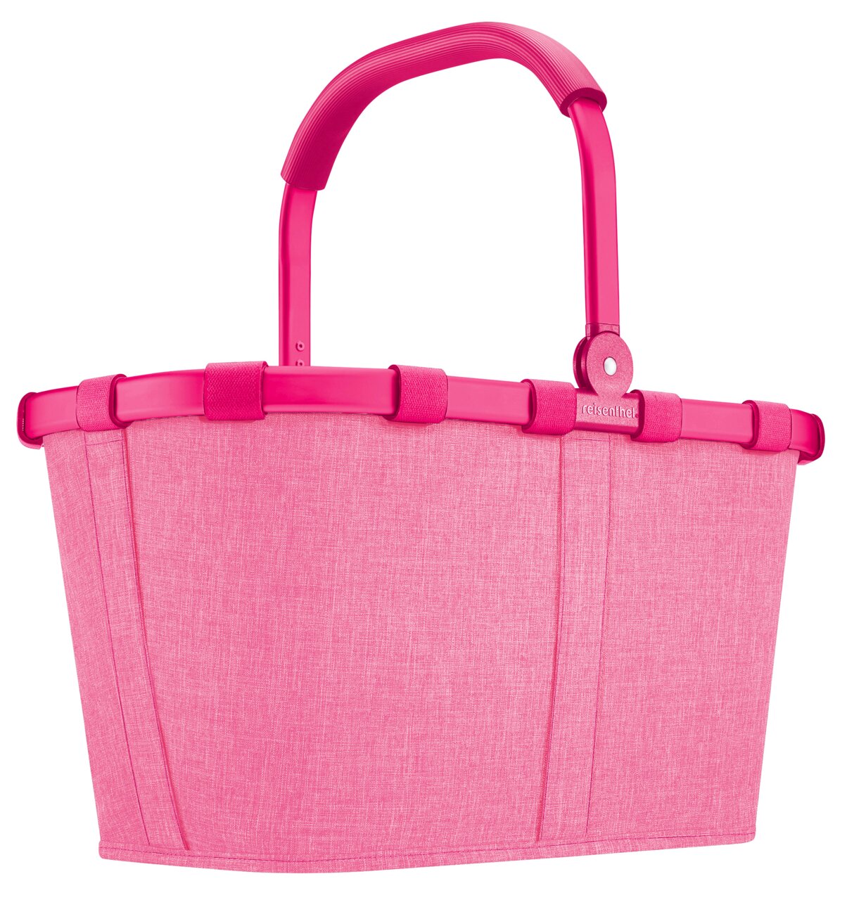 Tragetasche in leuchtendem Pink mit stabilem Griff, seitliche Perspektive