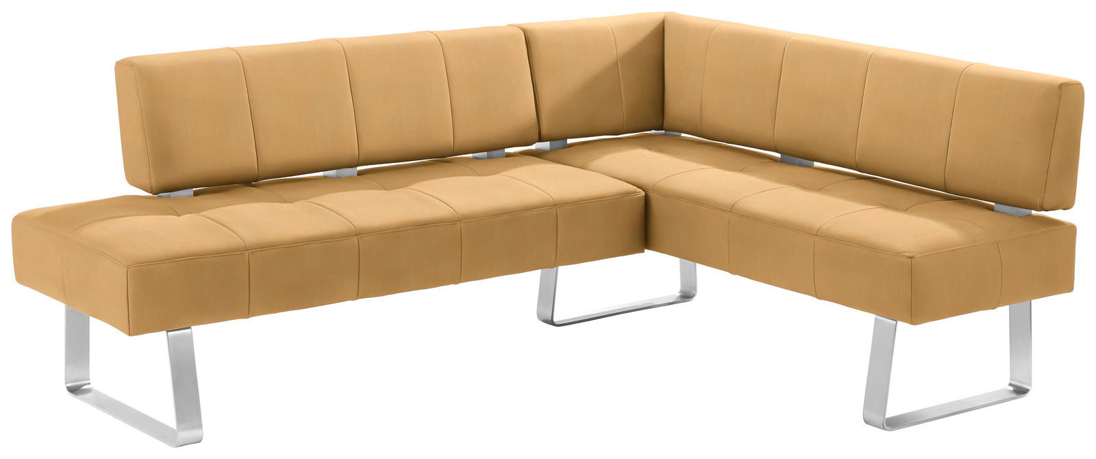 Moderano Eckbank LUPO II Eckbank in hellbraunem Leder mit modernen Metallbeinen, seitliche Perspektive