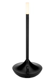 Schwarze Akku-Tischleuchte mit schlankem Design, seitliche Perspektive