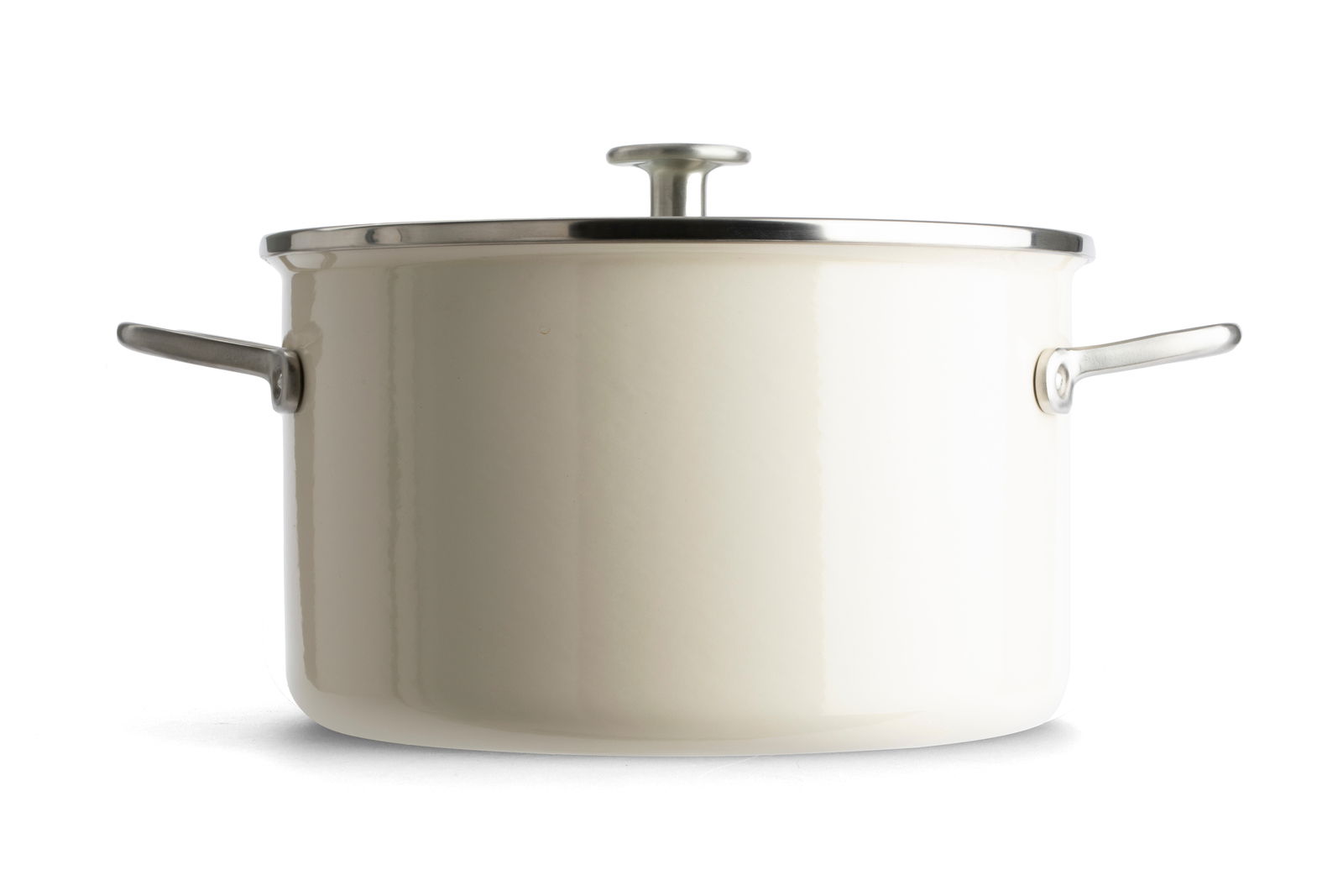 Topf in Mandelweiß mit Deckel und seitlichen Griffen, Frontalansicht