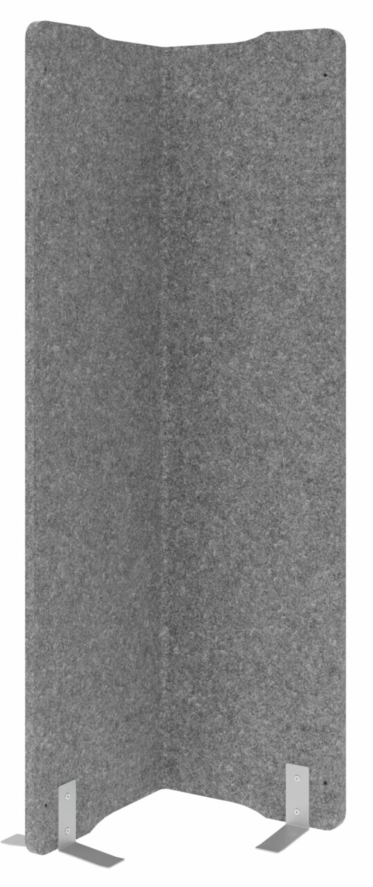 Cantus Eck-Akustik-Stellwand FLIXX Graue Eck-Akustik-Stellwand aus Filz mit Metallfüßen, frontal abgebildet.