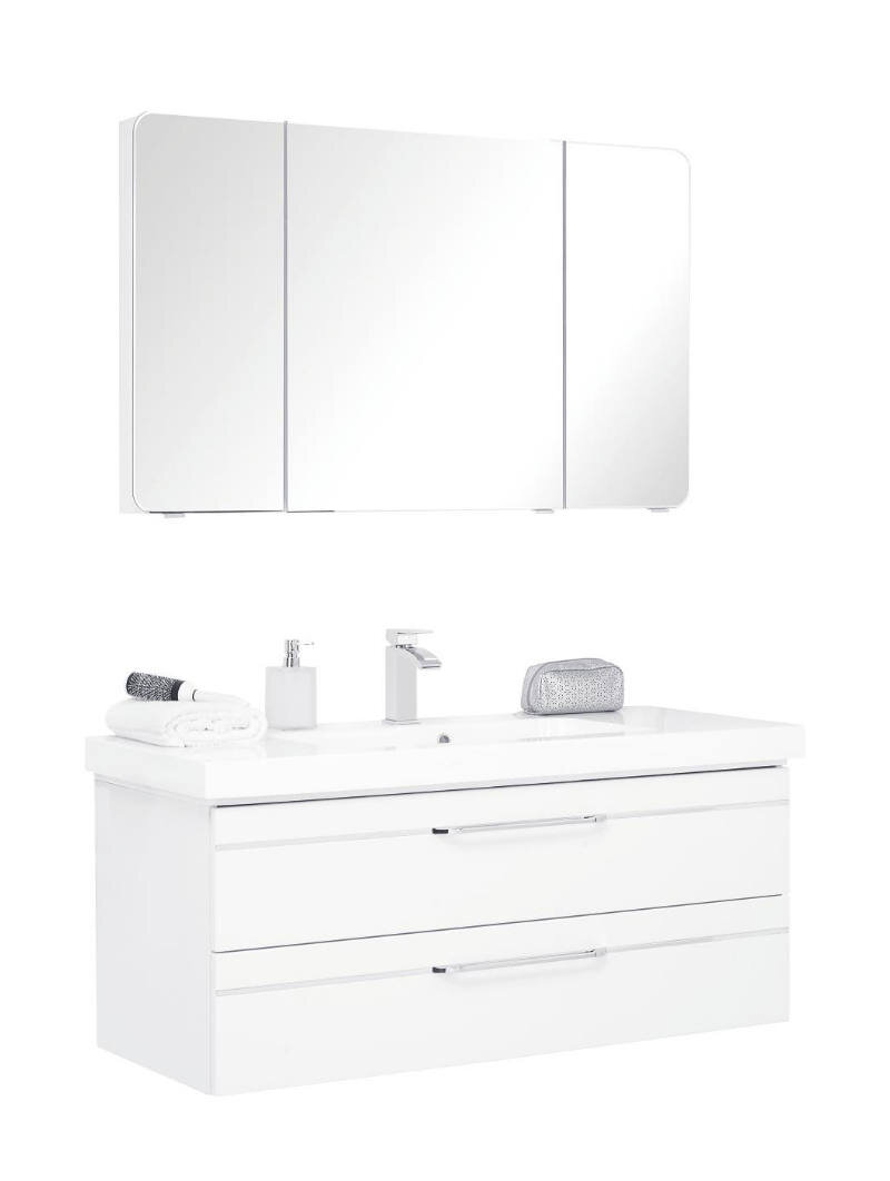 Sadena Badkombination BERN Moderne Badkombination mit weißem Waschtisch und Spiegelschrank, frontale Ansicht