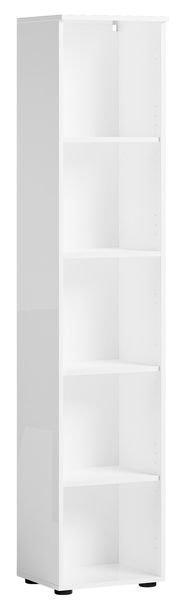 Weißes, hohes Aktenregal mit fünf offenen Fächern, seitliche Perspektive