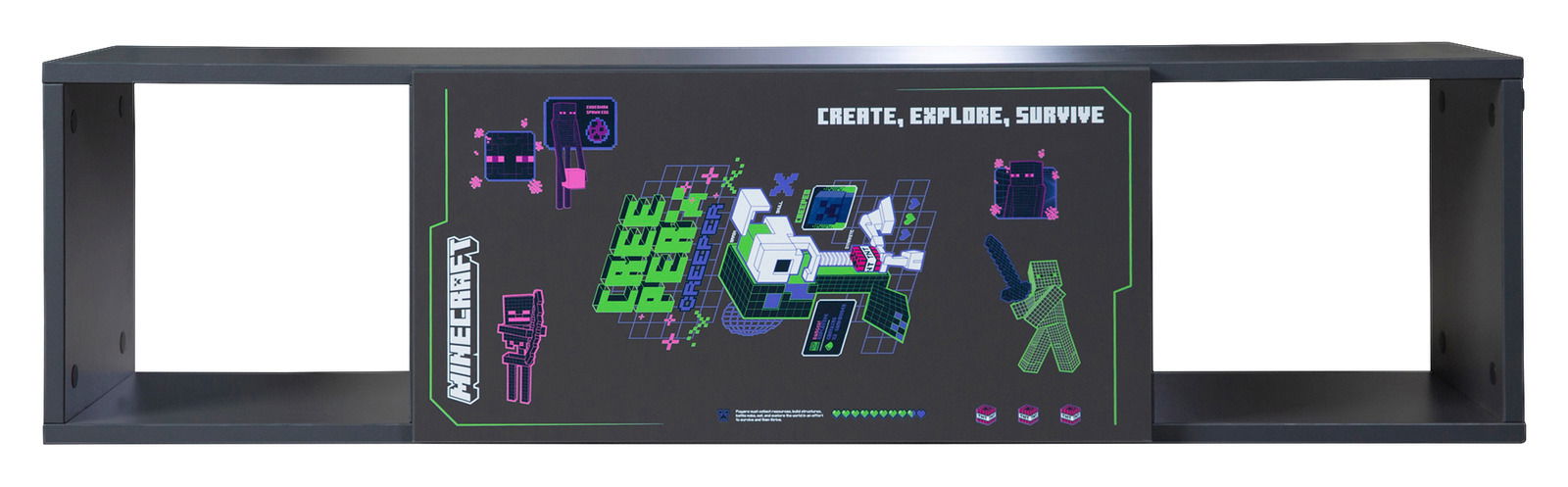 Sitzbank oder Regal mit Minecraft-Design, Vorderansicht