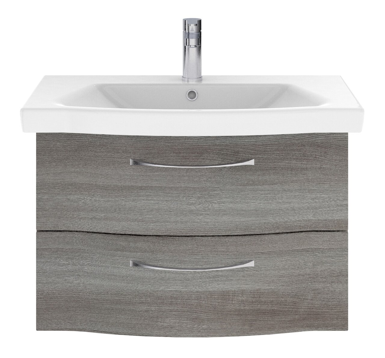 Pelipal Waschtischlösung SERIE 6005 SPRINT Moderner Waschtisch mit grauer Holzoptik und zwei Schubladen, Frontalansicht