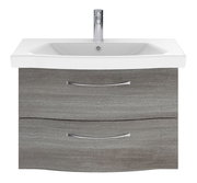 Moderner Waschtisch mit grauer Holzoptik und zwei Schubladen, Frontalansicht